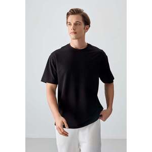 T-shirt basique noir pour homme Air Jones, coupe ample, en tissu mélangé de coton épais et doux, pour un usage décontracté - Product Image 1