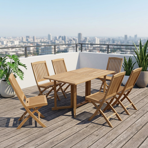 Enterenprise DS025 Teak Wood Modern Outdoor Dining Set 6 Seater <b>Foldable</b> <b>Garden</b> Furniture Solid Wood <b>Table</b> and Chairs - Product Image 1