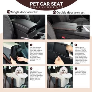 Luxury Dog Car Seat Center Console Booster Seat with Zipper Closure Nylon Material for Small Dogs (Champagne + Khaki) - Product Image 2