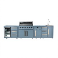 Barbecue au gaz commercial gris à 6 brûleurs, cuisinière d'extérieur avec armoire latérale et système de grillades roulantes