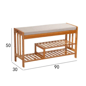 Bamboo Shoe Changing Stool With <b>Cushioned</b> Bench And <b>Storage</b> Rack 90X30X50 Cm For Entryway Use - Product Image 1