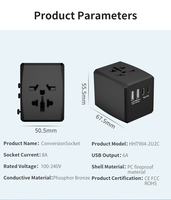 Adaptateur de voyage universel intelligent avec 2 ports USB + 2 ports Type-C, 4 prises, prise 8A avec prise secteur pour une utilisation mondiale