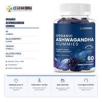 Gummies d'Ashwagandha Personnalisées OEM/ODM sous Marque Privée, 60 Unités, Saveur Mûre, avec Support de Documentation Qualité et Contrat