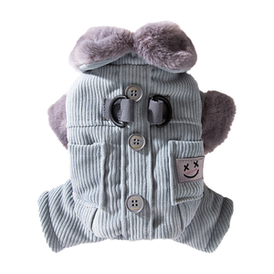 Lujoso abrigo de perro de pana para perros pequeños y medianos invierno cálido algodón de cuatro patas con accesorio de cuello de lana - Product Image 5