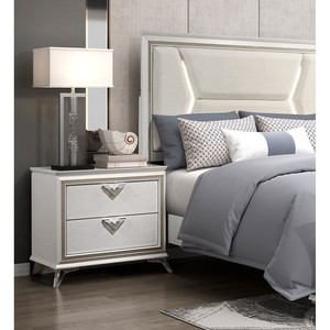 Antique White Nightstand 2 <b>Drawers</b> <b>Storage</b> Modern Luxury Bedroom Furniture 1pc - Product Image 5