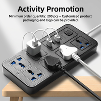 Multiprise de haute qualité 6 prises + 3 USB + 1 Type-C, rallonge électrique 3m, multiprise USB noire