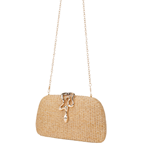 Sac de soirée élégant en paille tressée pour femme avec fermeture serpent, pochette à chaîne métallique amovible pour événements formels et vie quotidienne - Product Image 4
