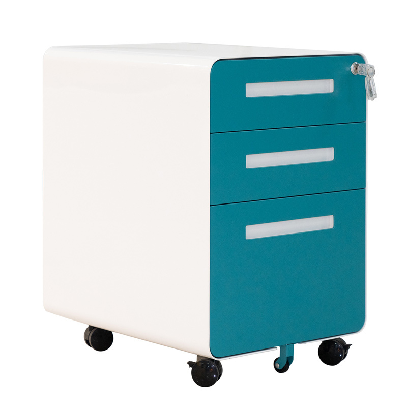 Commercial furniture movable steel three drawers lateral mobile pedestal cabinet with lock for office used