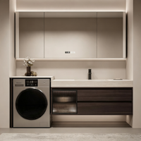 Meuble de salle de bain avec lave-linge intégré pour balcon et vasque intégrée en pierre frittée thermoformée