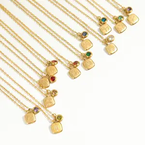DAIHE 18k Gold Plated Stainless Steel 12 Zodiac Sign 12 Month Birthstone Pendant Necklace