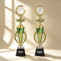Nuevo Diseño con Partes Superiores Intercambiables, Trofeo Verde de Fútbol y Baloncesto, Diferentes Tamaños, Trofeo de Plástico, Trofeo Personalizado