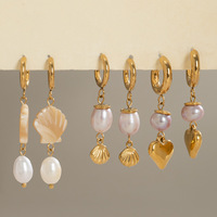 Boucles d'oreilles pendantes en forme de coquille de perle, plaquées or 18 carats, en acier inoxydable, polyvalentes, de la série Ocean, pour femmes