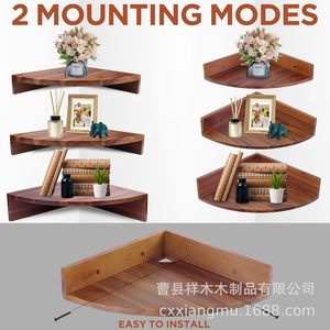 Wooden Wall Mounted Corner <b>Shelf</b> Natural Wood Color Durable Storage Rack For <b>Bedroom</b> Or Office Use - Product Image 2