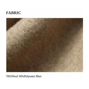 معطف نسائي شتوي طويل صوفي بلون سادة بمزيج ألياف البوليستر بزر واحد مع حزام - Product Image 2