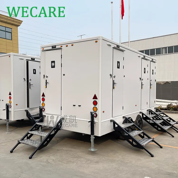 Wecare outdoor 3 stalls vip mobile portable car bathroom toilet shower camping washing room outside restroom trailer