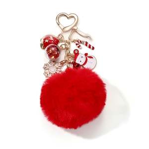 Bonita piel esponjosa copo de nieve sombrero de Navidad campana bola peluda esmalte llavero para mujeres niñas bolso decoración bolsa colgante regalo - Product Image 6