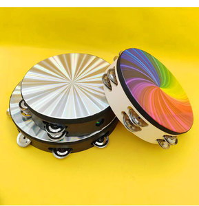 Tambourin arc-en-ciel double rangée 8/10 pouces en gros, instrument de percussion Orff, tambourin à grelots, tambour à main en bois, jouet musical - Product Image 5
