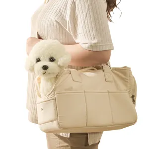 Free Sample dog bag Shoulder Strap Quilted With Pockets Portable Foldable Luxury Canvas Carrier Tote Pet Travel Cat bag