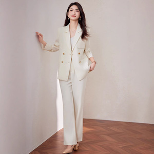 Women's Double-breasted Suit Set Solid Color Satin Anti-wrinkle Professional Casual Wear - Product Image 2