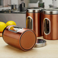Scellage Cuisine Thé Café Sucre Couleur Cuivre Stockage Des Aliments En Acier Inoxydable Peut Set-Cuisine Grain De Café Et Boîte De Stockage
