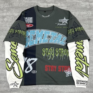 Camiseta Térmica Personalizada con Serigrafía, Diseño de Doble Capa, Manga Larga, 100% Algodón, Estilo Vintage, Talla Grande - Product Image 1