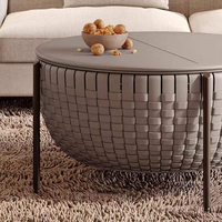 Table basse ronde en cuir moderne et contemporaine avec rangement pour la maison et l'hôtel, meubles de salon, écologique et facile à nettoyer