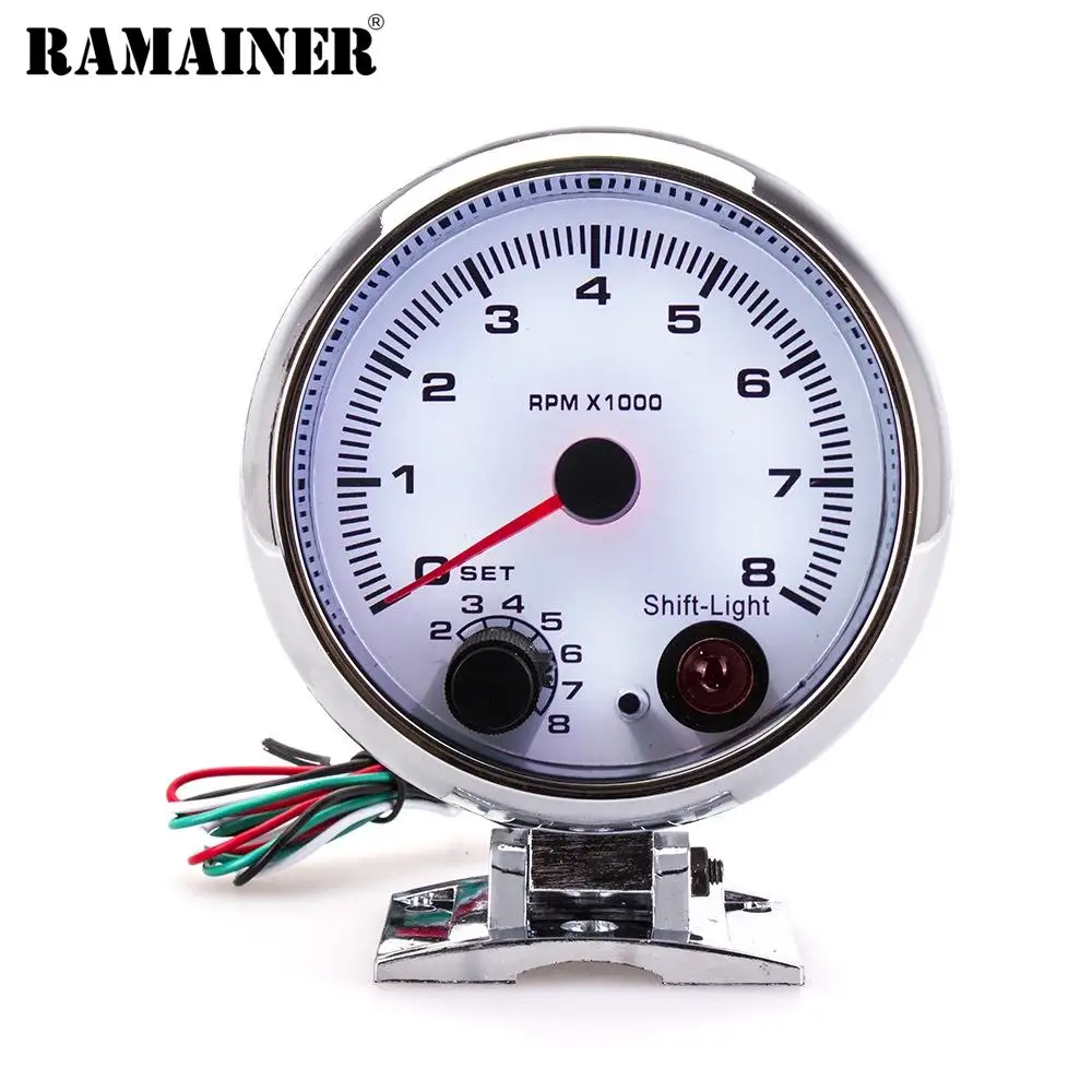 Chrome 3.75 ''Racing Auto Meter Toerenteller Gauge Tacho Meter 7 Kleur Led Met Shift Light 0-8000 Rpm