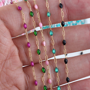 14k सोने से भरा 2 मिमी फ्लैट आयताकार लिंक श्रृंखला रंगीन बेडेड तामचीनी श्रृंखला रंगीन बेडेड तामचीनी श्रृंखला - Product Image 3