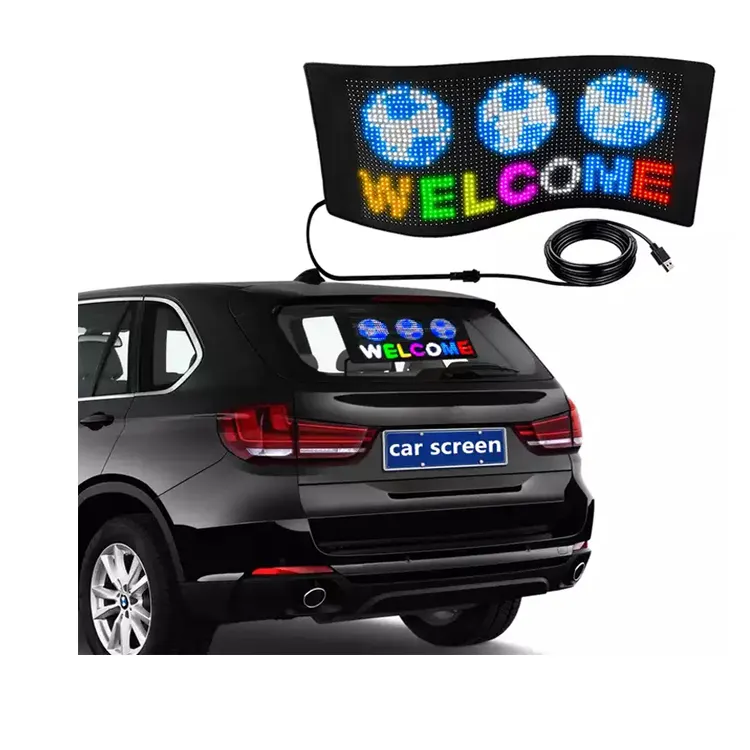 RGB เลื่อนข้อความหน้าจอแสดงผล LED ฟันสีฟ้านำรถแสดงแบนเนอร์ซอฟท์ที่มีความยืดหยุ่นนำแผงสำหรับการโฆษณาร้านค้า