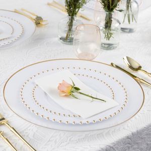 7.5 Inch Plastic Dessert <b>Plates</b> with Gold Beads Heavy Duty Clear White Salad <b>Plate</b> Bulk Disposable Dinnerware for Party - Product Image 3