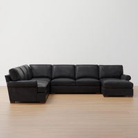 Canapé sectionnel vintage en cuir à accoudoirs roulés, 6 places, avec chaise longue et coussins, en cuir véritable modulaire, pour salon, hôtel, loisirs