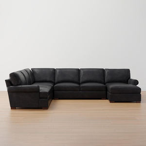 Sofá Modular Combinable de Cuero Genuino, Estilo Vintage con Brazos Enrollados, 6 Plazas, Chaise Longue con Cojines Confortables, Mueble para Sala de Estar u Hotel - Product Image 3