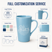 Coffret Cadeau Tasse Souvenir Athènes Personnalisée en Porcelaine Fine, Motif Ligne Art Bleu Égéen, Design Temple d'Athéna et d'Érechtheion, Anti-fuite