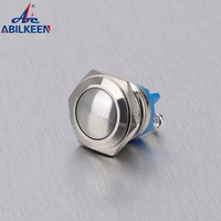Tombol Tekan logam tahan air LED, 16mm 19mm 22mm 12v 1NO1NC, tombol putar sementara mobil motor