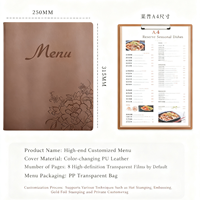 Guía de Servicios de Hotel, Menú, Lista de Comidas y Lista de Precios de Bebidas, Personalizada, con Cubierta de Cuero PU, con Bolsillo Transparente A4