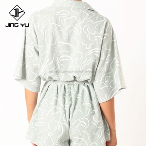 จั๊มสูทผู้หญิงคุณภาพสูง สไตล์เสื้อเชิ้ต ทรงหลวม กางเกงขาสั้น ไซส์พลัส สำหรับผู้หญิง จั๊มสูทลำลองสำหรับผู้หญิง - Product Image 3