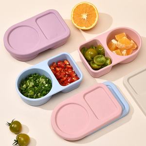 Boîte à collation réutilisable pour la maison, 2 compartiments, boîte à bento, boîte à condiments en silicone de qualité alimentaire avec couvercles - Product Image 5