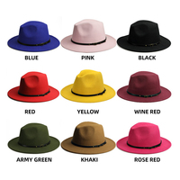 Vente en gros de haute qualité unisexe à large bord couleur personnalisée 420G Fedora chapeau couleur unie feutre chapeau avec ceinture en polyuréthane pour hommes femmes