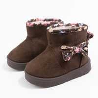 Bottes de neige d'extérieur en daim rose pour filles, personnalisables en gros, bottines souples en peluche à enfiler pour enfants avec nœud décoratif