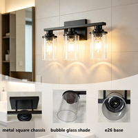 Luminaire de salle de bain moderne à 3 lumières avec miroir, en verre à bulles, anti-rouille, noir, pour intérieur, en stock aux États-Unis