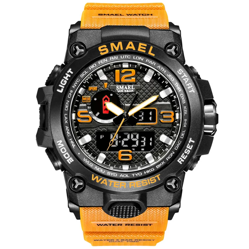 Часы SMAEL Мужские кварцевые, брендовые светодиодные цифровые водонепроницаемые спортивные полностью черные, 1545D