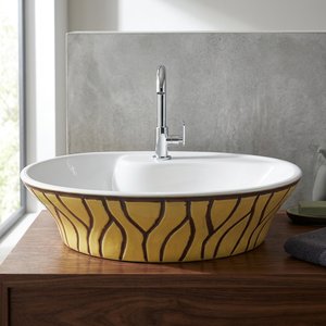 Lavabo de table rond en marbre blanc imprimé poisson Lavabo de salle de bain en céramique moderne Lavabo de comptoir en porcelaine - Product Image 2