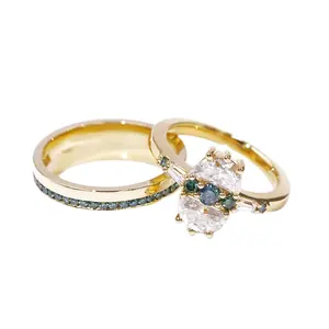 Tianyu Personalize Custom 14K Solid Yellow Gold Half Moon Lab Diamond Moissanite Jewelry Engagement Rings Set