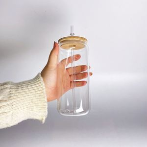 Us Warehouse 12Oz 16Oz 20Oz Blank Beer Glass Can With <b>Bamboo</b> Lid and <b>Straw</b> for White Sublimation Transfer - Product Image 4