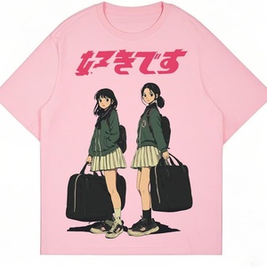 Oversized Sporty Graphic Tees Men <b>Y2k</b> Women Unisex Summer Harajuku 100% Cotton Knitted Print Breathable <b>Tops</b> Pink S - Product Image 5