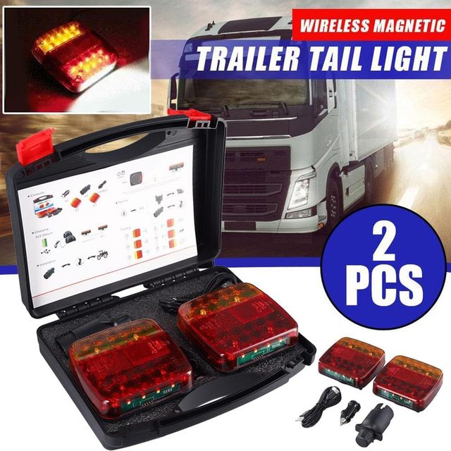 2PCS/Kit Wireless LED 12V Trailer Tail Light with US/EU Adapter License Plate Number Light