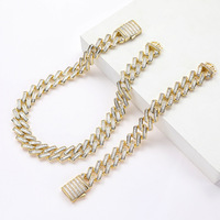 Collier de luxe décontracté pour homme, style européen et américain, 18 mm, hip-hop, fermoir à ressort, entièrement incrusté de zircon, en cuivre, forme losange en T