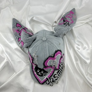 Niche Design Y2K Style américain casquette de Baseball Graffiti Punk Denim trou dans le trou oreilles de lapin chaîne Hottie personnage été décontracté - Product Image 4