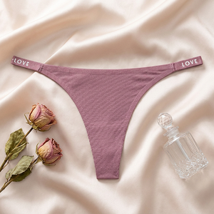 Solid Ribbed Knit Women Thong Panties LOVE Letter Printed <b>Elastic</b> Waistband Low Rise Seamless Ladies G <b>String</b> Underwear OEM ODM - Product Image 4