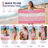 Serviettes de plage Peshtemal personnalisées brodées avec logo, sans sable, à faible MOQ, pour petites entreprises – Vente en gros